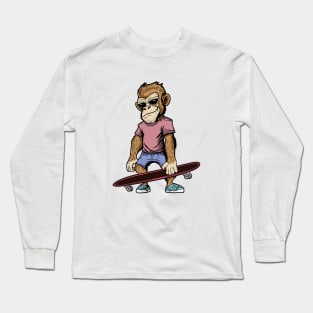 Handsome Cute Ape Monkey Chimp With Skateboard Long Sleeve T-Shirt